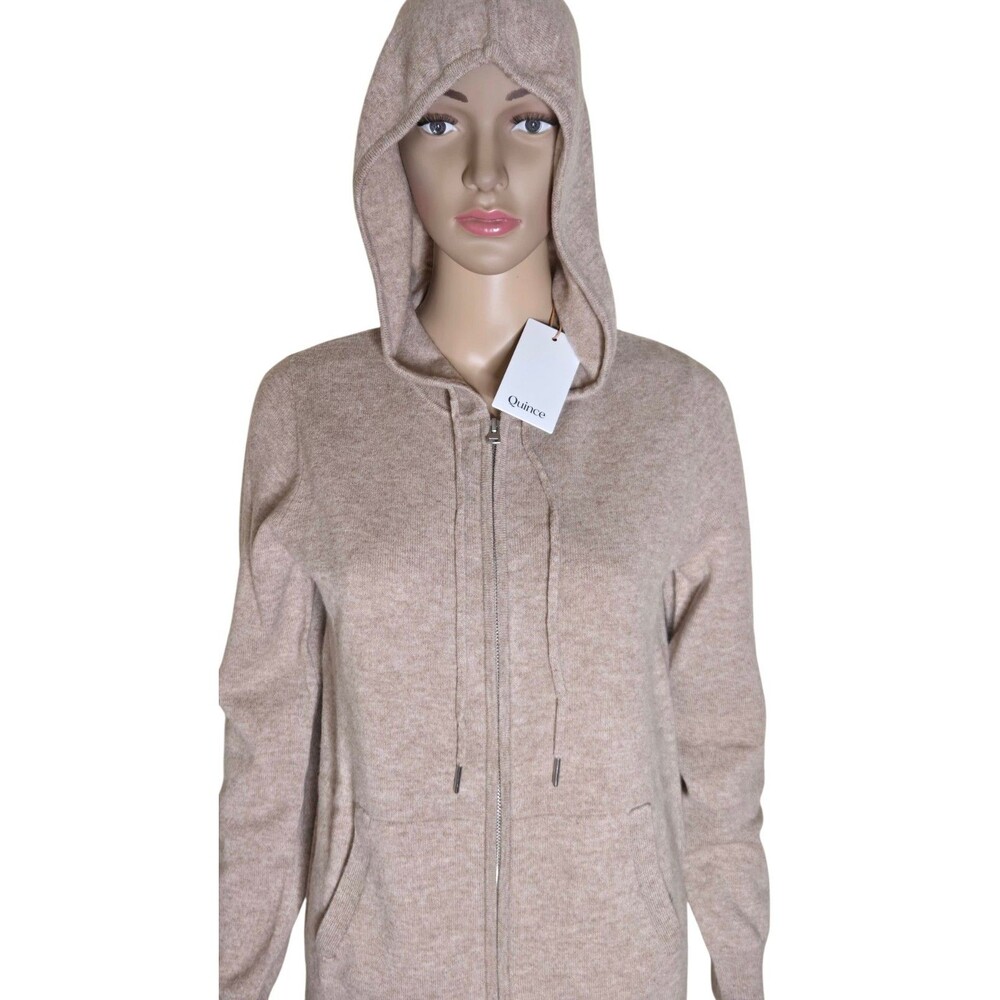 NWT Quince Womens Oatmeal Tan Mongolian Cashmere Full Zip Hoodie  Sweater Sz M - Picture 3 of 8